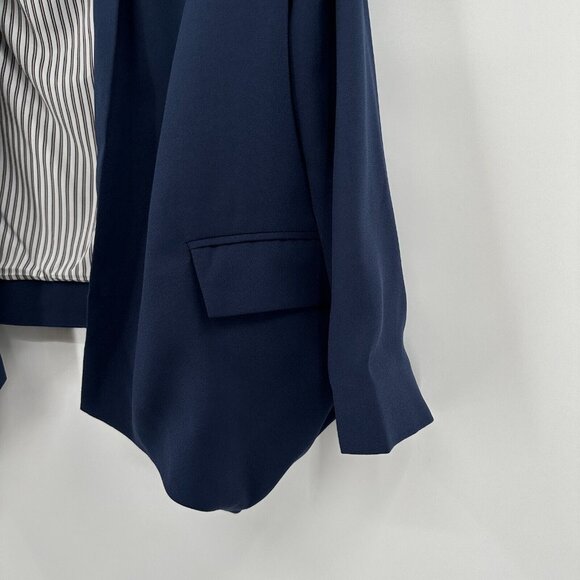 Quince Crepe Open Front Blazer sz S Navy Blue Wrinklefree Career Shoulder Pads - Picture 2 of 7